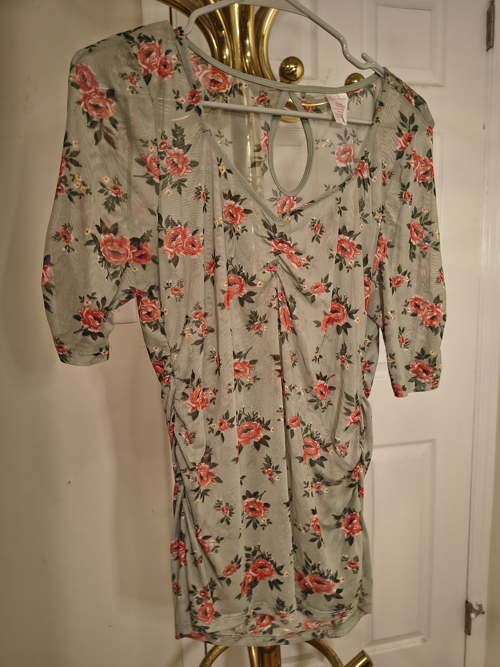 No Boundaries Sage Green Midi Dress with Coral Floral Print XL